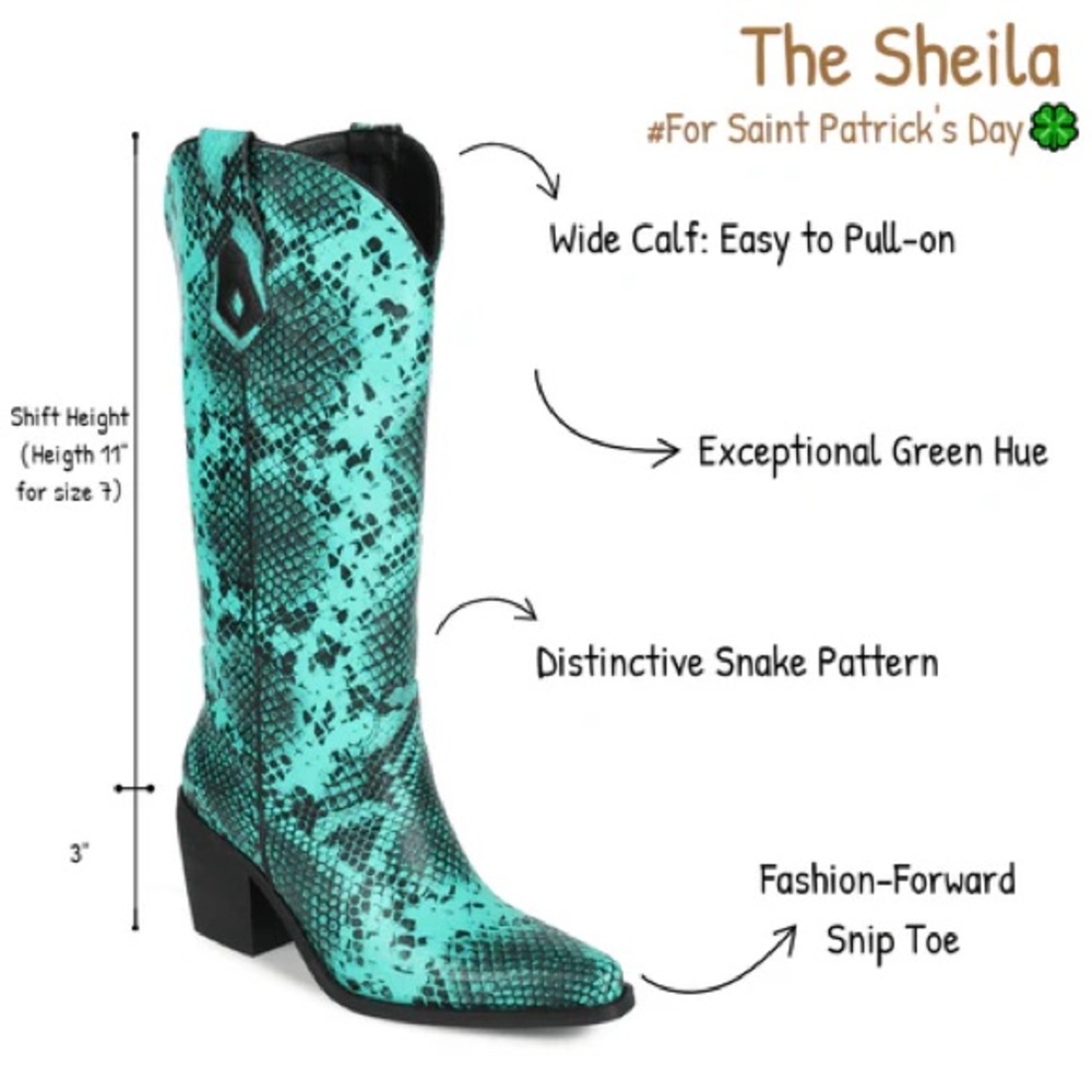 NIB Wetkiss Boots THE SHEILA Green & Black Snakeskin Snip Toe Western Boots - 7 - Picture 2 of 15